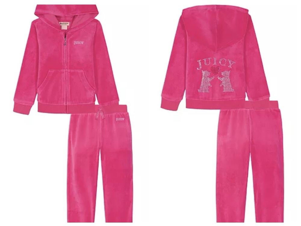 Juicy Couture Hoodie & Joggers Pink Velour Rhinestone Girls 2-Piece Set Size 6